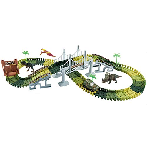 Preisvergleich Produktbild Kinder Elektroauto,157 STÜCKE Jurassic Dinosaurier Flexible Rennstrecke Elektroauto Spielzeug Set für Kinder Kinder Geburtstag Weihnachten Gefälligkeiten (Color : -, Size : -)