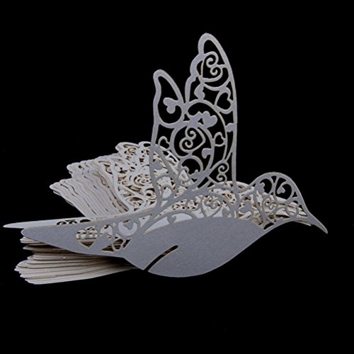 ULTNICE 50 Stück Tischkarte Namenskarte Platzkarte Kolibri ans Glas Tischdeko (Weiß) - 3