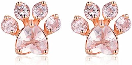 Yinew Cute Ear Studs Cat Dog Paw Footprint Novelty Women Earrings Zircon Pink Fashion Stud Earrings