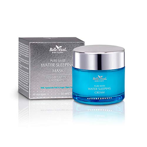 Belle Azul - PURE SWISS - Innovativo Water Sleeping Mask, Non c'è bisogno di risciacquare - Con Acido Ialuronico e cellule staminali di Argan, 50 ml.