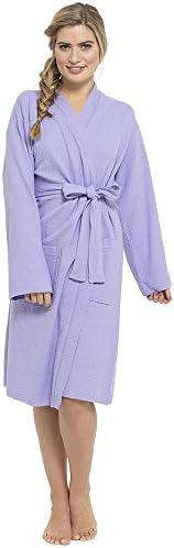 Ladies Cotton Waffle Bath Robe Dressing Gown Bathrobe Housecoat Lilac Medium