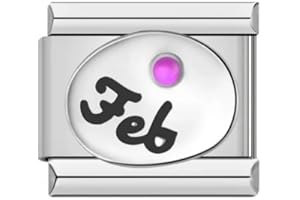 MON & SONS M&S Jan to Dec Birthday Birth Stone Date Anniversary Month 9mm Italian Link Charm Compatible With Nomination Bracelet