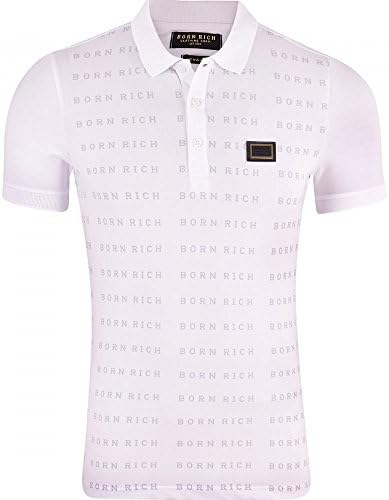 Born Rich Mens Polo T Shirt Polo Cotton Stretch Short Sleeve Tee Top Small White
