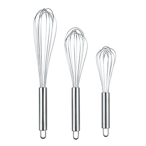 DRAGONN varillas de acero inoxidable, mangos de fácil agarre de silicona, Milk & Egg Beater licuadora, utensilios de cocina para mezclar, juego de 3