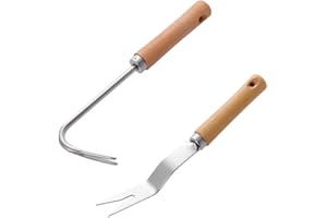 NICAVKIT Ręczny wyrywacz chwastów, 2 sztuki, do ogrodu, do usuwania chwastów, z drewnianym uchwytem, widelec do ogrodu, do kopania, przesadzania, pielenia