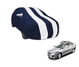 Auto Hub Double Stripes Mirror Pocket Car Body Cover Compatible with Honda City i-Dtec (Model : 2013-2017) Navy White.