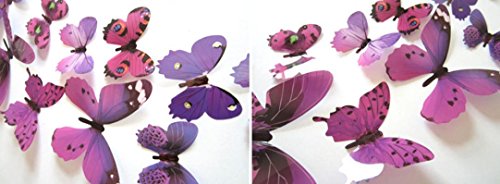 Preisvergleich Produktbild 12 Stück 3D Schmetterling Abziehbild Mauer Aufkleber OdeJoy Zuhause Dekorationen Regenbogen Dreidimensionales Wandbild Uhr Wand Dekoration Decor Blume Leuchtende Aufkleber Nachtlicht (1 PC(12), Lila)