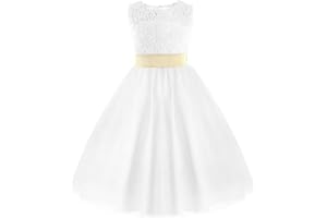 iEFiEL Vestito da Cerimonia Bambina Principessa Abito da Sera Compleanno Damigella Sposa Matrimonio Elegante Senza Maniche Abito Lungo con Fiore Floreale 2-16 Anni