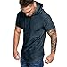 Produktbild ESAILQ Bekleidung Herren Hemd Herren FrüHling Und Sommer Rundhals Hemd Falten Slim Fit Raglan Kurzarm Hoodie Top Bluse(XX-LargeGrau)