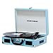 Produktbild MUSITREND Plattenspieler Schallplattenspieler Turntable Riemengetriebener Tragarer Stereo Plattenspieler mit 3 Geschwindigkeiten Eingebauten 2 Lautsprechern (Blau)