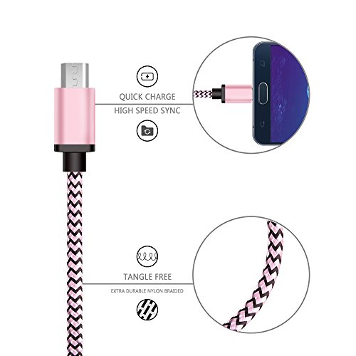 Micro USB Kabel Nylon, BeneStellar (3 Pack 3m) High Speed USB 2.0 A Male auf Micro B Synchronisations und Ladekabel für Android, Samsung, Huawei, HTC, Sony, Nexus, Xiaomi und mehr (Rosa 3m) - 3
