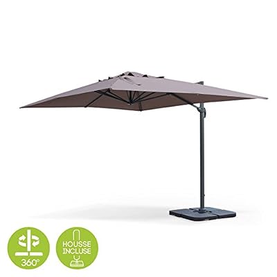 Alice's Garden - Parasol déporté rectangulaire 3 x 4 m haut de gamme - St. Jean de Luz - Taupe - Parasol excentré inclinable, rabattable et rotatif à 360°.
