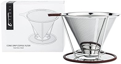 Tzuki Pour Over Coffee Tea Filter Brewer - Manual Drip Coffee Maker with Paperless Filter for Fresh, Rich Flavor - Coffee and Tea Ready in Minutes - Easy to Use, Dishwasher Safe - Detachable