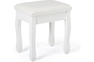 ‎MONDEER Mondeer Hocker Schminktisch, Schminkhocker, Sitzhocker Gepolstert, Rosenmuster Klavierhocker MDF Holz für Ankleidezimmer Schlafzimmer Eingang Flure, Weiß