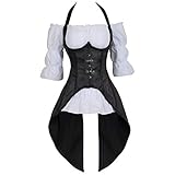  Josamogre Steampunk Corsage Korsett Bustier Damen Kostüm mit Piratenbluse für Karneval Fasching Halloween Schwarz l