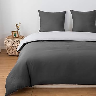 QZYI Housse de Couette Réversible 220x240 cm Gris Foncé + Gris Claire Lot 2 Taie d'oreiller 65x65 cm Parure de Lit Bicolore 2 Personnes avec Fermeture Éclair Sets de Housse Couette