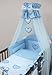 3 Piece Baby Bedding Set (To Fit Cot or Cot Bed) Embroidered - Hearts (COT 120 x 60cm, Blue)