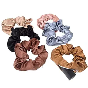 BAKEFY ZIP Scrunchies Satin 6 PIECE Hair Scrunchie with Zipper Pocket - Satin Hidden Pocket Hair Tie Elastic Zipper Hair Bands for Girls Women Hair Accessories