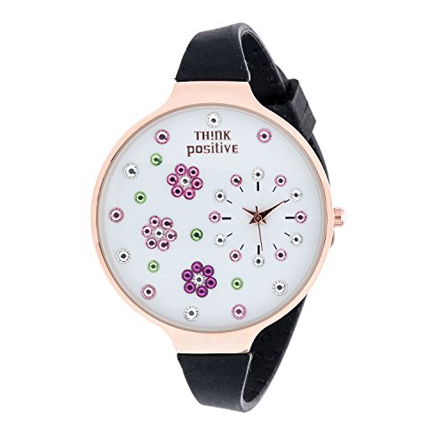 Orologio Donna, Think Positive, Modello SE W112 Flowers Large Rosè, Cinturino Di Silicone, Orologio Analogico Fashion, Nero