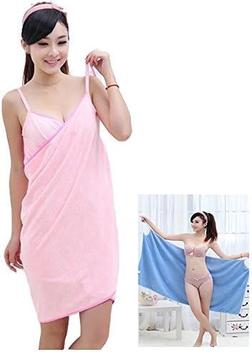 Evershow Women's Towel Wrap Terry Flush Bathrobes Soft with Sexy V-Neck Strap Hook for Spa Beach Home Shower &amp; Bath