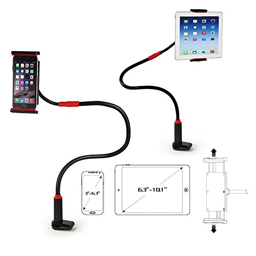 EasyAcc iPad Halterung Desktop-Ständer Schwanenhals Halter Flexibel Winkel verstellbar Handy/Tablets halterung 360 ° Drehen, Verlängerte 100 cm, Bolt Clamp mit Halterung für Apple iphone 6 / ipad Mini 3 / ipad Air 2 / Galaxy Tab 10.1 4 / Galaxy Tab A 9.7 / 8.0 und für 3.0-10.1 Inch Android Device (Schwarz/Rot) - 3