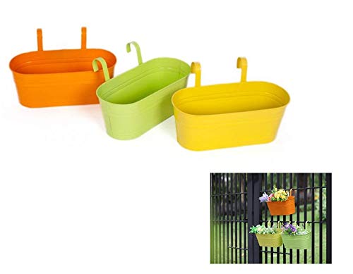 Juego de 3 macetas de metal Dipamkar® para colgar, floreros con orificio de drenaje, plantas de balcón, materos de ventana, decoraciones de jardín.