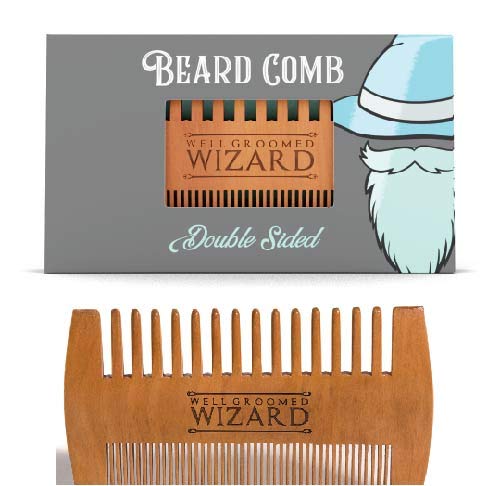Well Groomed Wizard Peigne à Barbe pour Homme, en Bois double face, Anti- statique pour la Barbe, la Moustache et les Cheveux, Pochoir, Utiliser avec des Huiles, Baumes et