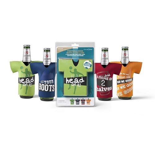 CellarDine Juego de 4 enfriadores de Bodega para fútbol, Surtido, se Adapta a Todas Las Botellas de Cerveza y refrescos de 330 ml y 550 ml
