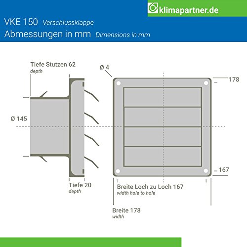 Klimapartner VKE 150 – Edelstahl Verschlussklappe - 7