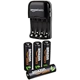 Amazon Basics - Carica batterie con 4 pile ricaricabili AA stilo ad alta capacità