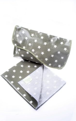 Nappy Wallet and Portable Changing Mat. A Compact Nappy Pouch and Matching Foldable Change Mat. Wipe Clean Small Changing Bag and Travel Change mat. (Grey with White Stars)