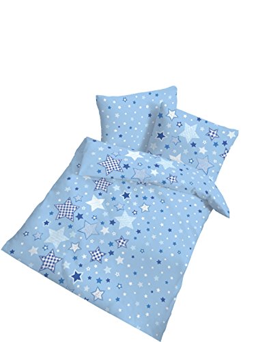 Renforce Baby Bettwäsche Sterne Stars himmelblau – Größe 40×60 + 100 x 135 cm – hergestellt in Deutschland - 2