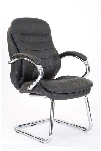 Eliza Tinsley 618AV/LBK Chrome Cantilever Framed Luxurious Leather Visitors Armchair - Black