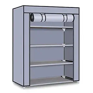 bae Stora Mini Collapsible Wardrobe Armoire almari Closet Clothes Storage Rack Quick and Easy to Assemble, (4 Shelves, Grey)