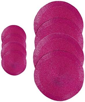 Luxury Pink Glass Beaded Wedding Party Table Round Charger Placemats &amp; Coasters Set of 8 Pcs