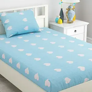 haus & kinder Candy Stripes Cotton Single Bedsheet for Kids Room (Hearts Blue)