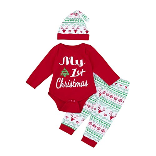 Fulltime Noël Nouveau-né bébé garçon Fille Tops + Pantalons Christmas Home Tenues Pyjamas Ensemble (18-24mois)