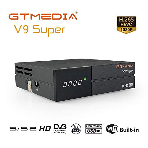 GT Media V9 Super DVB S2 Decodificador Satelite Receptor Oficial Freesat Digital TV Sat Ricevitore Soporte H.265 1080P Full HD CCcam Newcam IPTV Youtube PVR PowerVu Biss chiave, con WiFi Incorporado