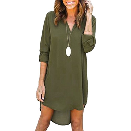 QIYUN.Z V Cuello Vestidos para Mujer Espalda Manga Larga Tops de Gasa Vestidos