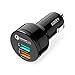 Price comparison product image AUKEY Quick Charge 2.0 Car Charger 2 Ports Adapter, Turbo Rapid Port Support QC 2.0 (Free Extra Quick Charge Micro USB Cable + USB Type C Cable) - Black
