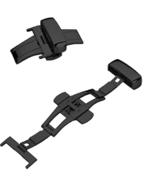 ZeitPunkt Butterfly Faltschließe mit Drückern für Lederbänder, Edelstahl PVD schwarz - 18mm