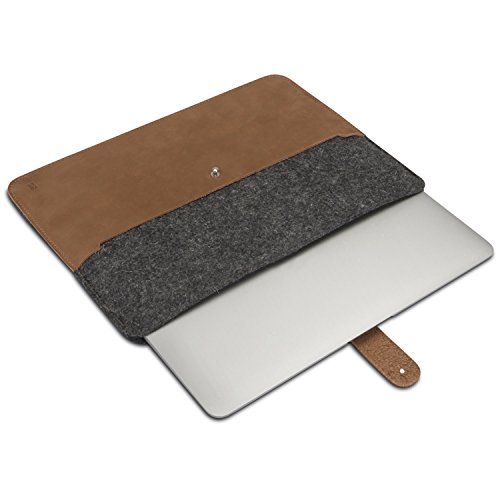 KANVASA MacBook Air 13 & MacBook Pro 13 Zoll (2015) Filztasche „Woods“ – Edle Leder Filz Hülle Grau Braun – Vintage Tasche Case Sleeve Ledertasche für Apple MacBook – Wollfilz & Echtleder Schutzhülle - 5