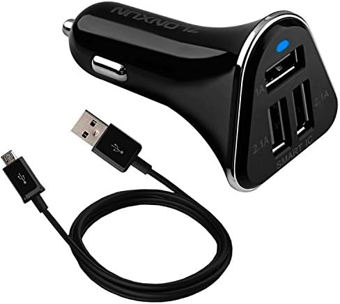 3 Port USB Car Charger 5.2A + Micro USB Cable for Samsung Galaxy S7,S7 Edge, S6 Edge+,A5, S4 S3, Note 4 Edge, Note 5,Huawei, LG G3 G4,G8, HTC One M8,more(Black)