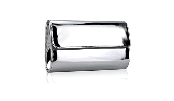 shiny silver clutch