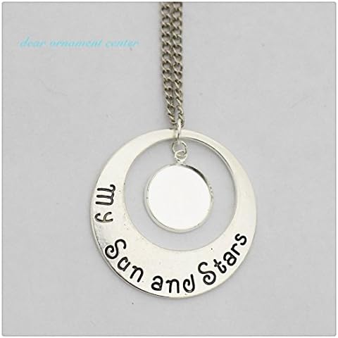 Charm Bottom Bracket and My SUN ADN Stars - Silver Charm Necklace My SUN ADN Stars Neckalce, Personalize Necklace, Engrave, Charm Necklace