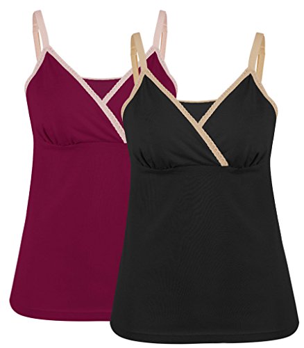Intimate Portal Women Gaia Nursing Cami Tank Breastfeeding Tops 2-Pk Black Red Large