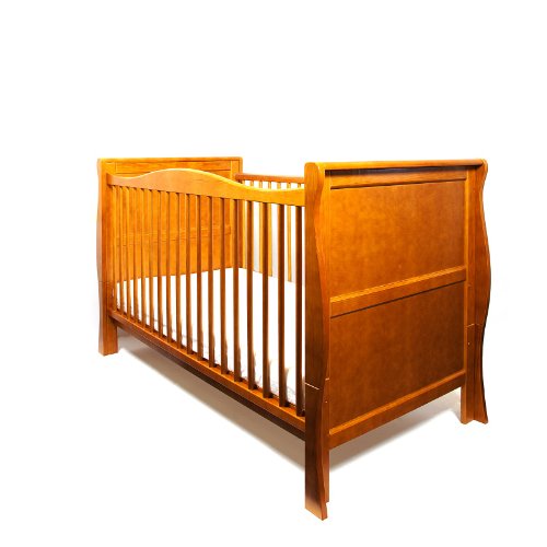 BEAUTIFUL NEW ANTIQUE PINE WOOD SLEIGH BABY COT BED / JUNIOR BED 3 IN 1 & LUXURIOUS QUALITY POCKET SPRING SPRUNG COTBED SAFETY MATTRESS 4'' - 10cm THICK 140/70/10cm
