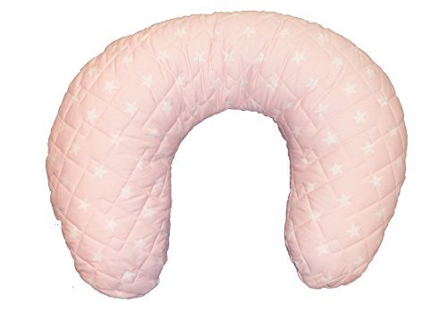 Soft Nursing Pregnancy Pillow/Cushion/Wedge - PINK WITH WHITE STARS - WITH QUILTED COVER & EXTRA PADDING