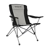KingCamp Silla de Camping Plegable, tamaño Grande con apoyabrazos y Bolsa de Transporte, Color Gris y Negro
