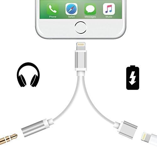 2 in 1 Lightning 3.5mm Headphone Jack Adapter with Audio &amp; Charge Function for iPhone X/8/8plus/7/7 Plus (Silver)
